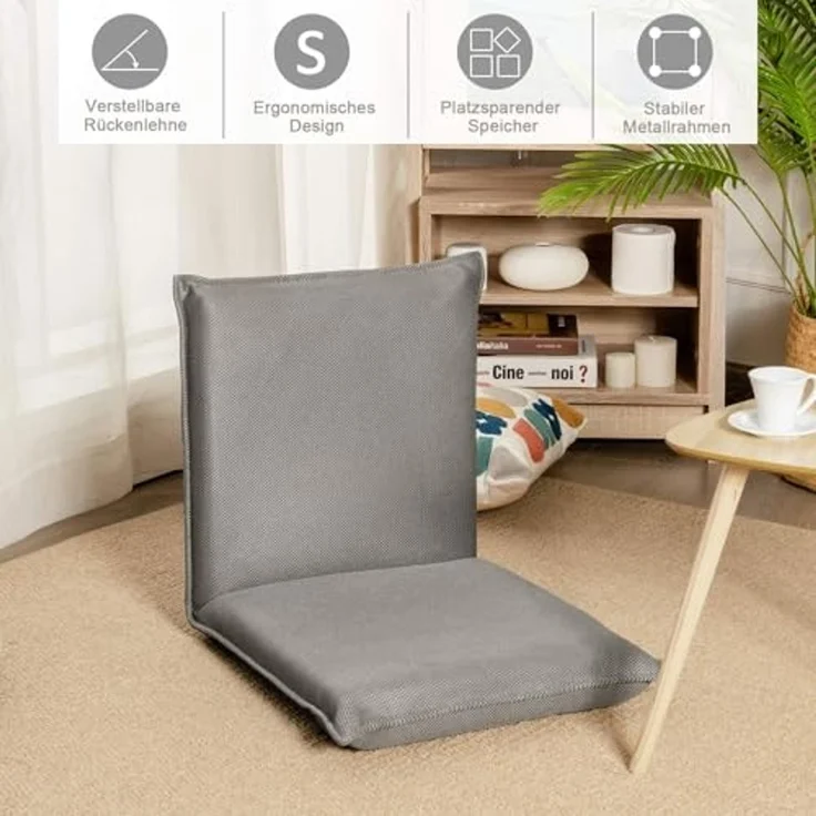 FANTASK Bodenstuhl, Bodensofa, Game Sessel gepolstert, Fensterstuhl, Meditationsstuhl, Lazy Sofa mit 6- stufig Verstellbarer Rückenlehne (Grau) – Bild 5