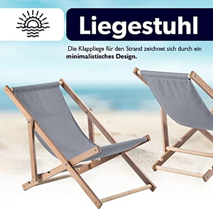 Kadax Holzliegestuhl, klappbar, grau, Buchenholz, 53x78 cm, robust und UV-beständig, bis 120 kg Tragfähigkeit – Bild 4