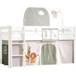 Vorhang Safari 3-teilig 100% Baumwolle Stoffvorhang Bettvorhang inkl Klettband für Hochbett Spielbett Etagenbett Stockbett Kinderbett
