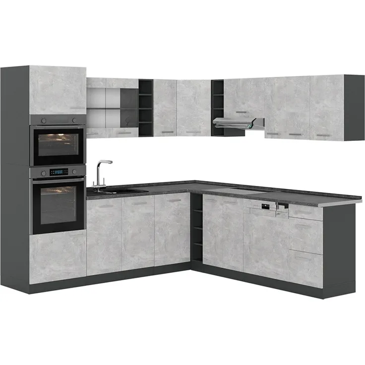 Eckküche R-Line Beton/Anthrazit 247 x 237 cm, AP Anthrazit Vicco