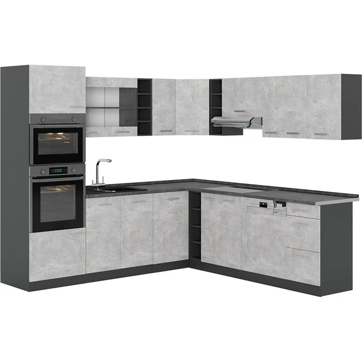 Eckküche R-Line Beton/Anthrazit 247 x 237 cm, AP Anthrazit Vicco – Bild 1