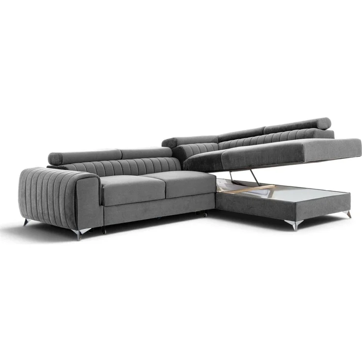 Ecksofa mit Schlaffunktion Sofa ELENI Stoff Matt Velvet Schwarz Ottomane Rechts – Bild 3