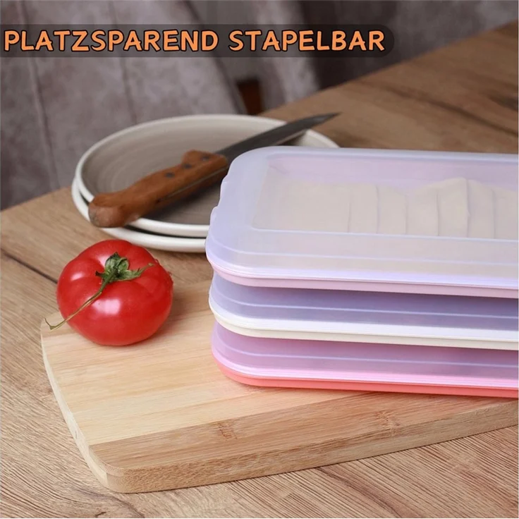 Engelland Frischhaltedose Aufschnittdosen für den Kühlschrank, Aufschnittboxen, PP-Kunststoff, BPA-frei, (Vorteils-Set, 3-tlg, mit transparentem Deckel), stapelbar, platzsparend, Ordnung im Kühlschrank, Organizer, Stapelbox – Bild 3