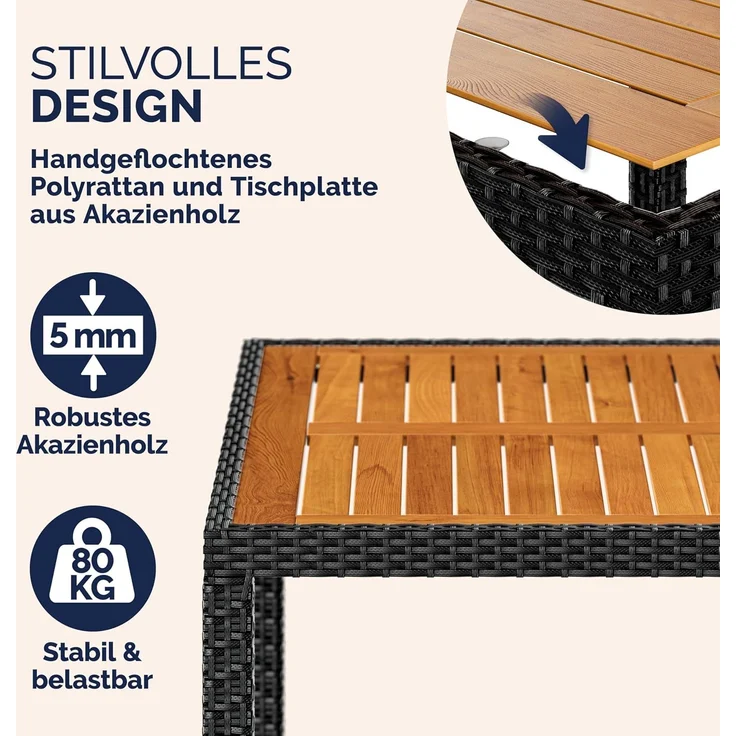 Casaria Garten-Essgruppe, (5-tlg), Polyrattan 4 Personen Auflagen Stühle Stapelbar Akazie Holz Wetterfest – Bild 4