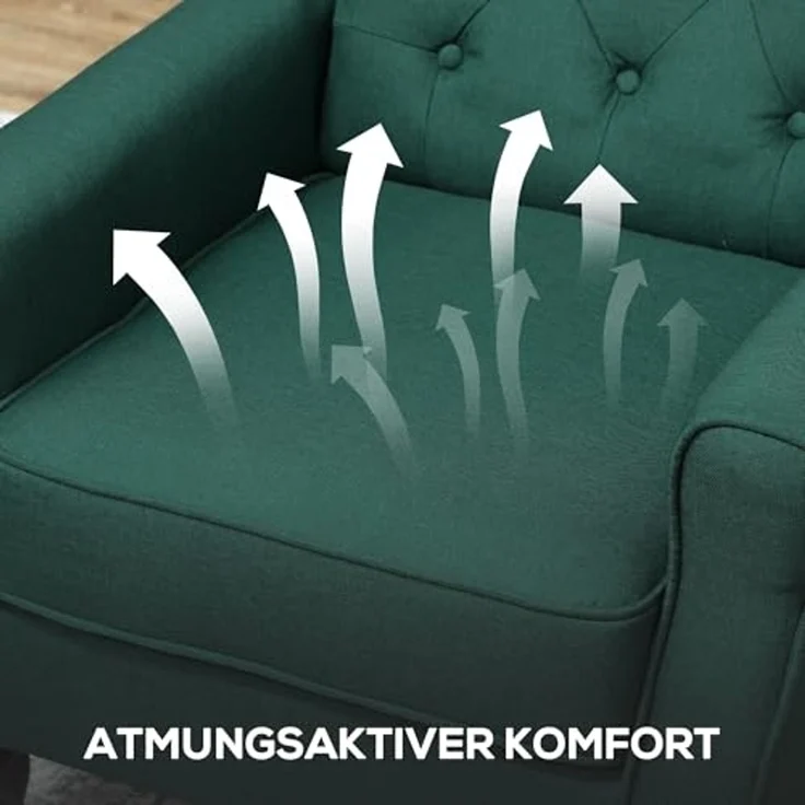 HOMCOM Sessel mit Armlehnen, Kissen, Tufting, hoher Rückenlehne (Ohrensessel, 1-St, Loungesessel), für Wohnzimmer, Schlafzimmer, Dunkelgrün – Bild 6