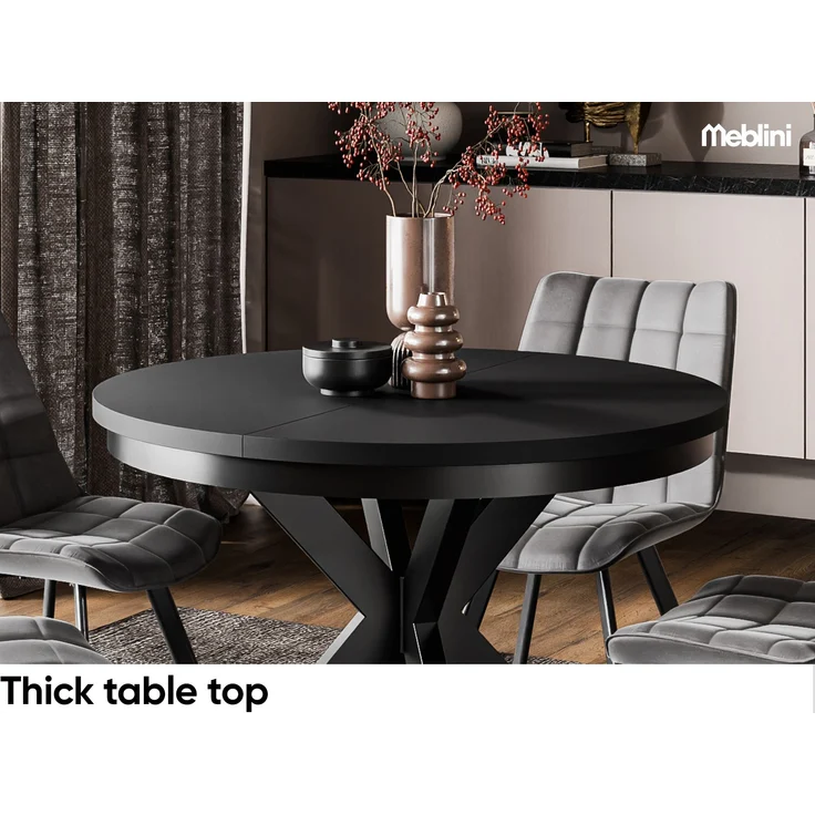 MEBLINI Esstisch Rund Ausziehbar aus Metall - 100-176x77cm - BAGIO - Schwarz Matt - Loft - Esszimmertisch Modern - Küchentisch - Ausziehtisch - Round Dining Table - Esszimmertische – Bild 6