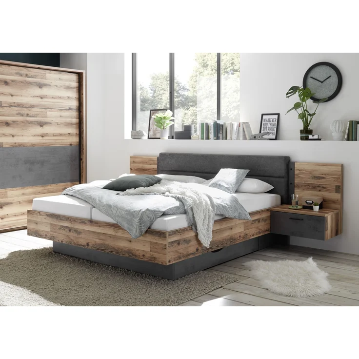Schlafzimmer-Set >ALICANTE< (2-teilig) Alpine / Beton, Schrank 270x210x60, Bett 305,6x99,5x213,4 – Bild 2