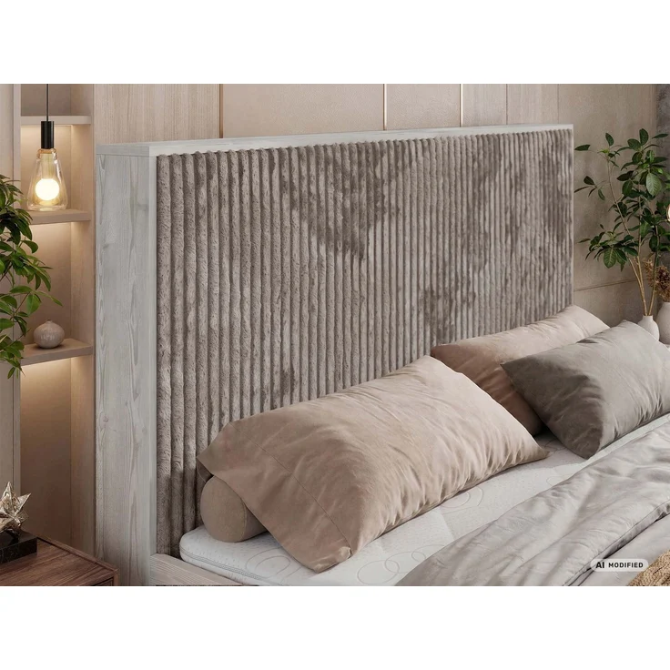 Boxspringbett NORDIC DUO 140 x 200 cm mit Matratze H4, hohe Kopfteil Doppelbett inkl. Topper Visco Holzoptik zwei Bettkästen - Hellbraun Cord – Bild 5