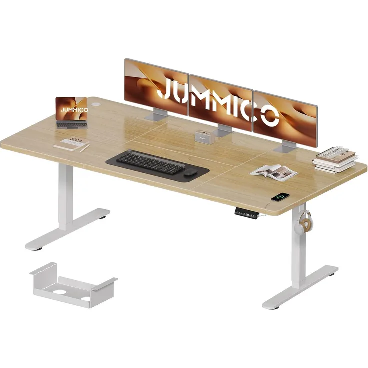 JUMMICO Höhenverstellbarer Schreibtisch 180×80 cm mit Kabelwanne & USB-Port