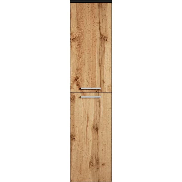 Badezimmerschrank Saturnus 35 x 35 x 130 cm - Schwarz mit eiche - hoher Hängeschrank mit 2 Türen – Bild 3