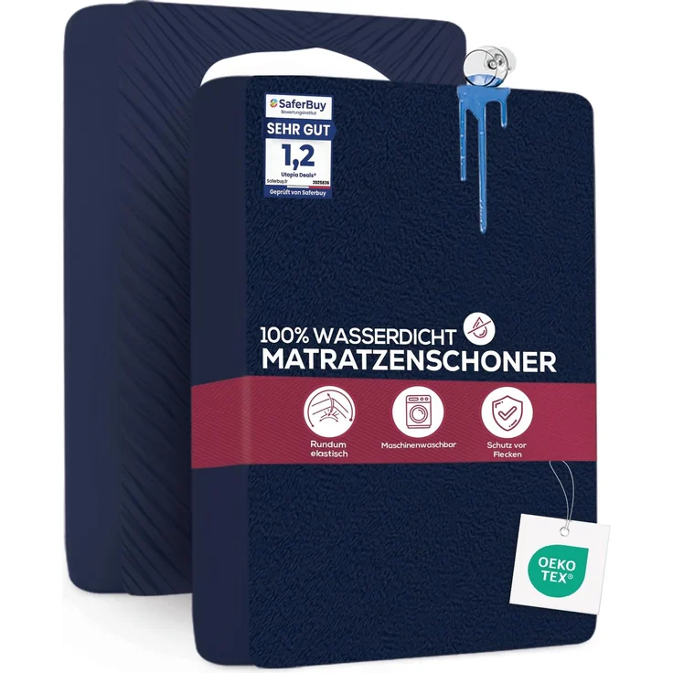 Utopia Bedding Matratzenschoner 140 x 200 x 30 cm Wasserdicht, Oeko-TEX Zertifiziert Matratzenauflage Atmungsaktive, Matratzenschutz, Rundum Elastisch Marineblau