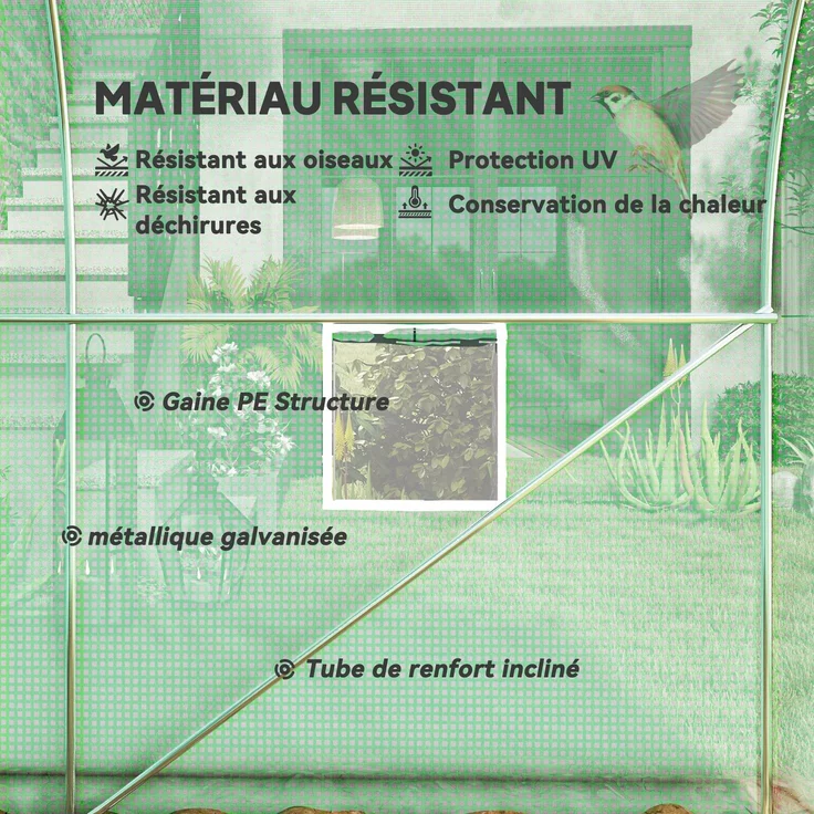 MELAYR, 8 m² großes Gartentunnelgewächshaus, Mit einer Tür und sechs Fenstern, PE-Folie (140 g/m²), Grün – Bild 6