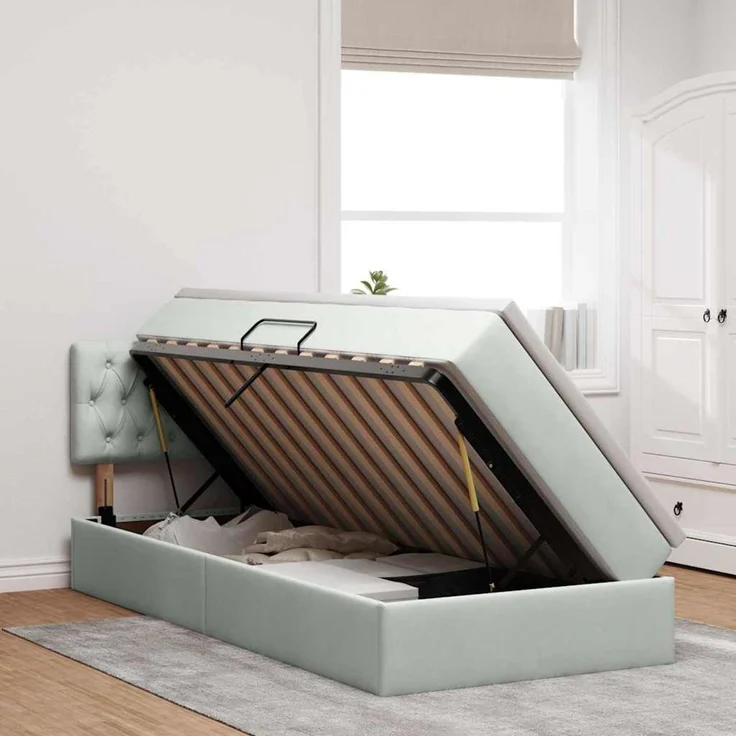 vidaXL Aufbewahrungsbett mit Kopfteil Hellgrau 90 x 200 cm Samt 3370791 – Bild 4