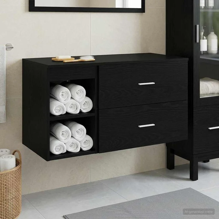 vidaXL Badezimmermöbel-Set zur Wandmontage 2 stk. Schwarz Eichen-Optik 3403937 – Bild 1