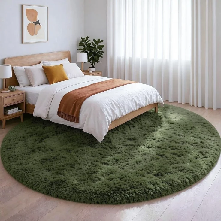 Violetter Grauer Runder Teppich für Schlafzimmer - Flauschiger Kreisteppich für Kinderzimmer, Pelziger für Jugendzimmer, Zotteliger Plüschteppich