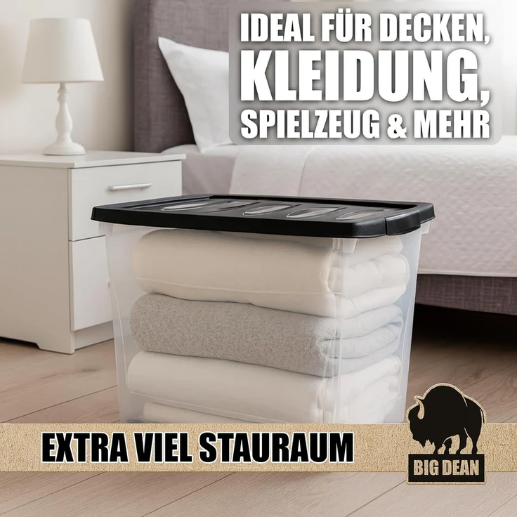 BigDean 3x80 L Aufbewahrungsbox mit Deckel und Rollen groß Budget Line Plastikbox mit Deckel XXL – Bild 6