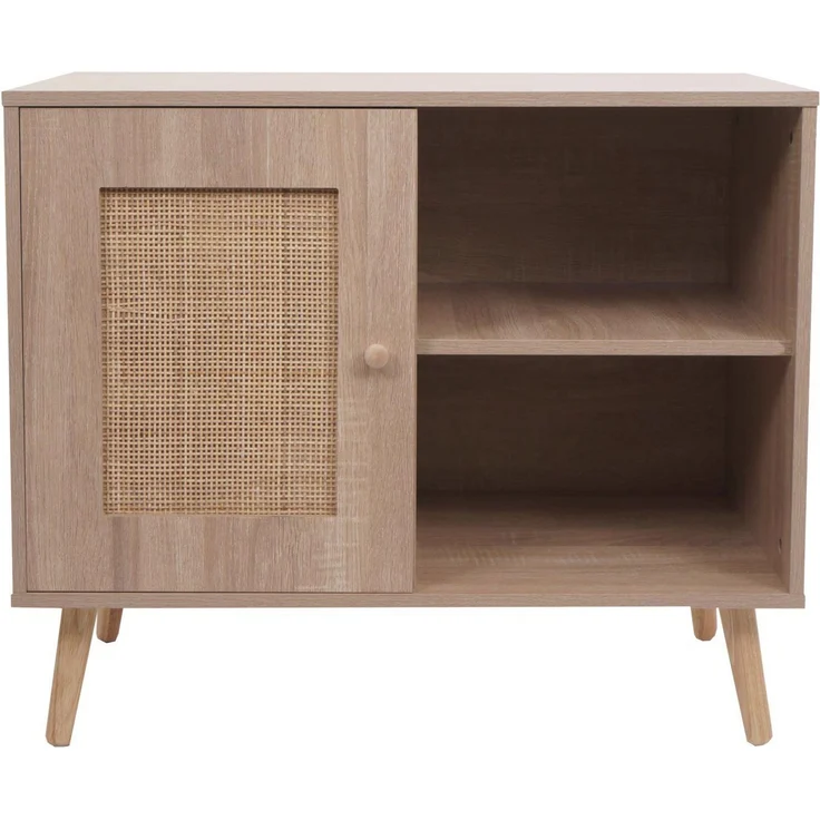 Kommode HWC-M39, Schrank Highboard, Staufach, Kubu Rattan Holz Melamin, 67 x 80 x 38 cm Eiche-Optik – Bild 8