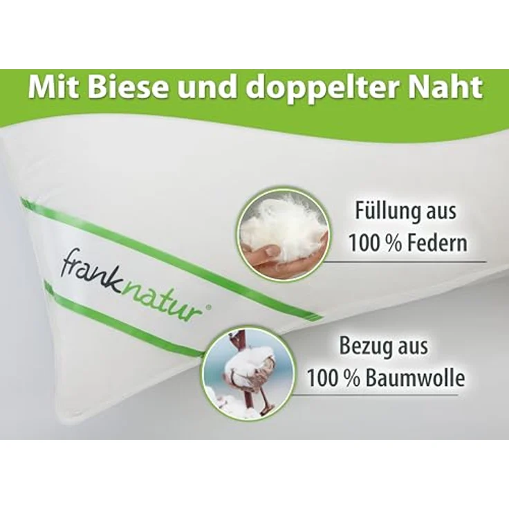 franknatur Gänsefederkopfkissen Claudia, Füllung: 100% Gänsefedern, Bezug: 100% Baumwolle, Kissen mit Gänsefedern, allergikergeeignet – Bild 3