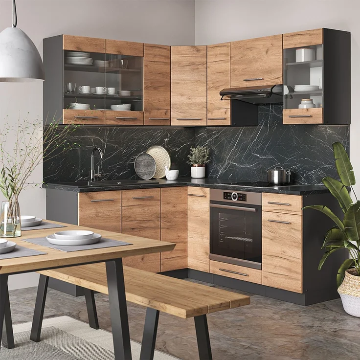 Eckküche Fame-Line Goldkraft Eiche/Anthrazit 190 x 160 cm, AP Eiche Vicco – Bild 4