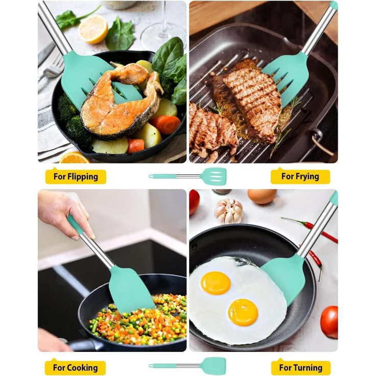 2er Pack Silikon Pfannenwender Antihaft BPA-frei Grün – Bild 3