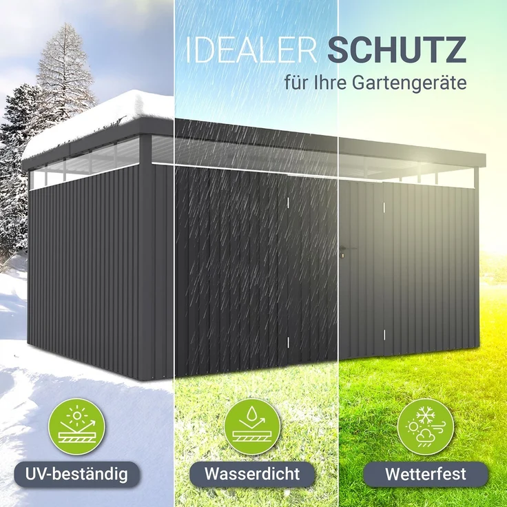 Juskys Gerätehaus Luzern 12 m² - Metall Geräteschuppen mit Türen & Fenstern - wetterfest & abschließbar - Fahrradgarage, Gartenhaus - Anthrazit – Bild 3