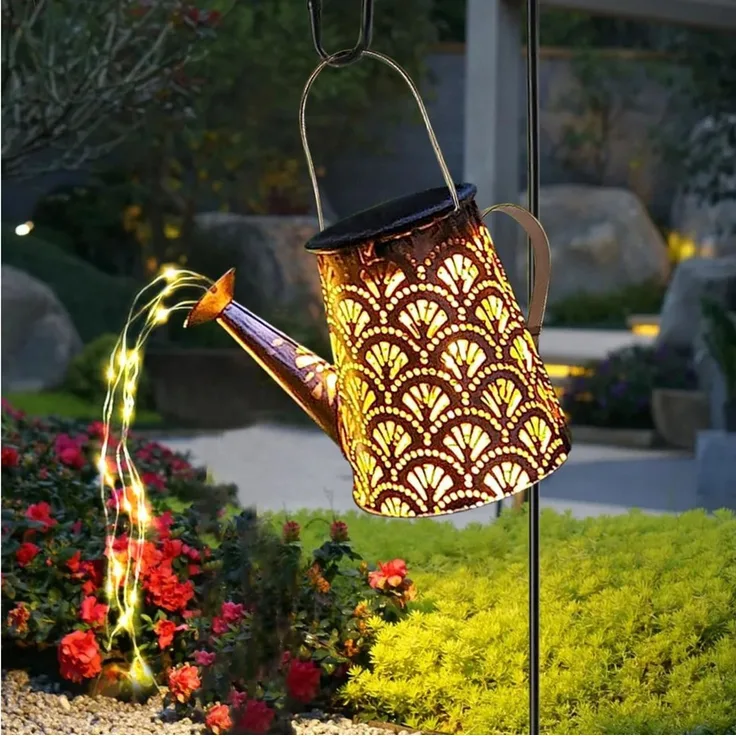 LQWELL LED Solarleuchte Solar Gießkanne mit Wasserfall Lichterkette Lampe, Jahrgang Solar Lanterne Garten Lampe, Warmweiß, für Hof, Path Rasen, Wege, Terrasse, Yard Deko