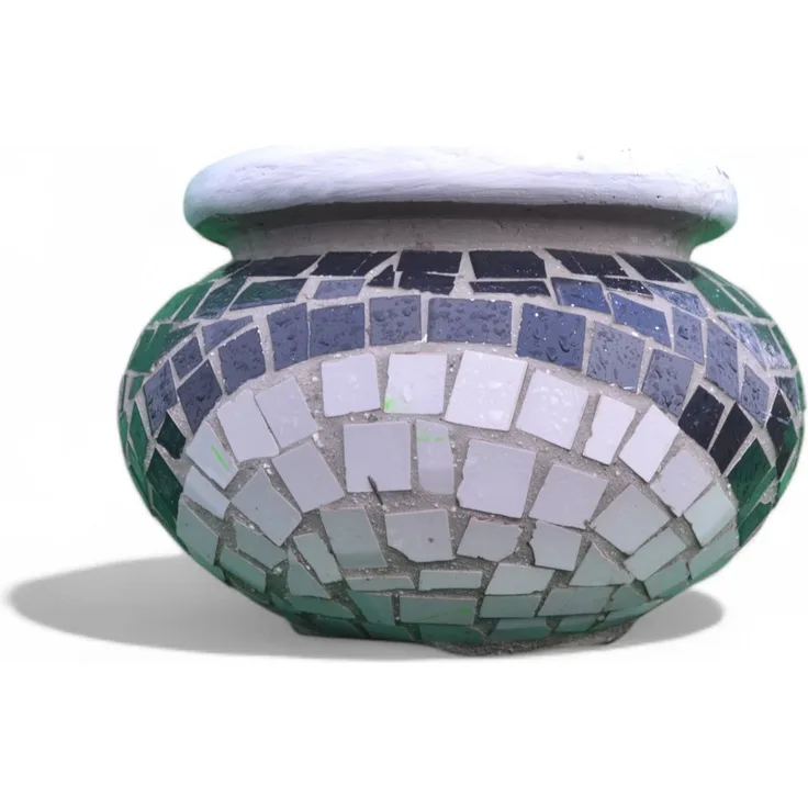 Pflanzgefäß Hortensie S – Wellenförmiges Mosaikdesign Schwartz – Höhe 30 cm – Ø 35 cm – Handgefertigt aus Beton & Keramik-Mosaik