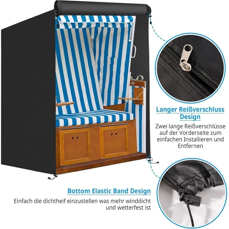Strandkorbhülle 600D Oxford Schwarz 600D Oxford-135x105x175 140cm – Bild 3