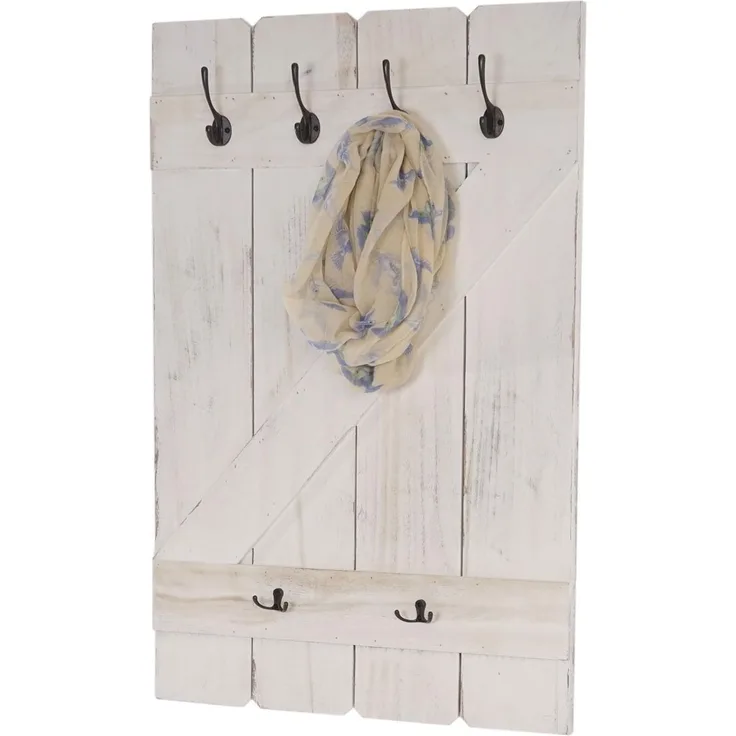 Wandgarderobe HWC-D13, Garderobe Garderobenpaneel, 6 Haken 91x60cm ~ weiß shabby