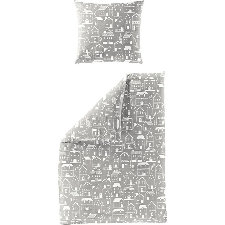 Bierbaum Biber Bettwäsche 135x200 Häuser Stadt beige weiß 4176-80 – Bild 1