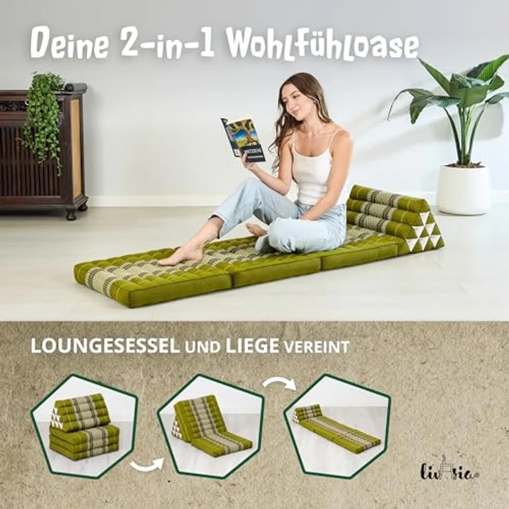 livasia Sitzsack Thaikissen 3 Auflagen (Classic) vegan und handgefertigt, 175x50x8cm, Kapok – Bild 7