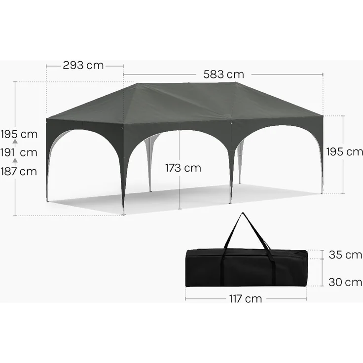 WOLTU Pavillon, Faltpavillon 3x6 m, mit 6 Seitenwänden, Partyzelt wasserabweisend UV-Schutz 50+, höhenverstellbarer Gartenpavillon, mit Tragetasche, für Outdoor Garten Camping Grau – Bild 9