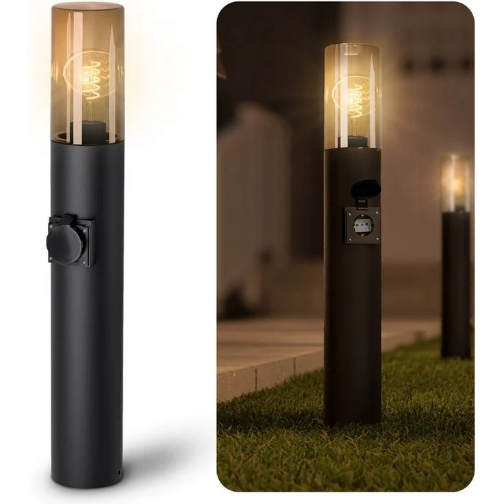 SSC-LUXon LED Gartenstrahler VARDA Wegeleuchte mit Steckdose LED Birne E27 Retro extra warmweiß 3W, Extra Warmweiß – Bild 2