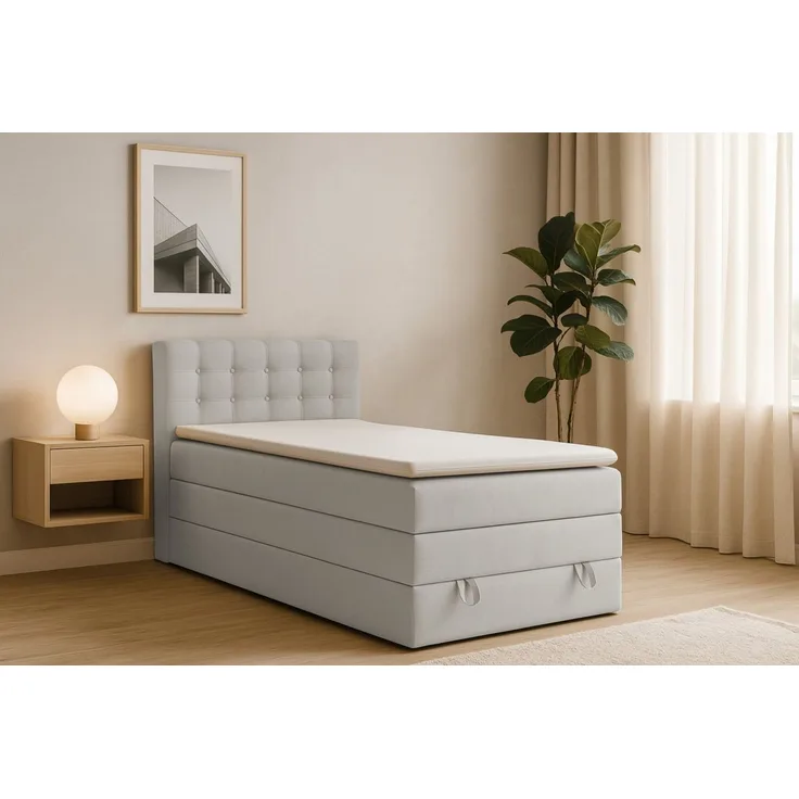 Deine Möbel 24 Boxspringbett JUNG 1 Polsterbett Komplettbett Hotelbett inkl. Topper (für Jugendliche Jugendbett Hellgrau Grau Anthrazit Schwarz Beige, 3-St, Bonellfederkernmatratze H3 Taschenfederkernmatratze H4), 90x200 100x200 120 cm Einzelbett Boxsp...