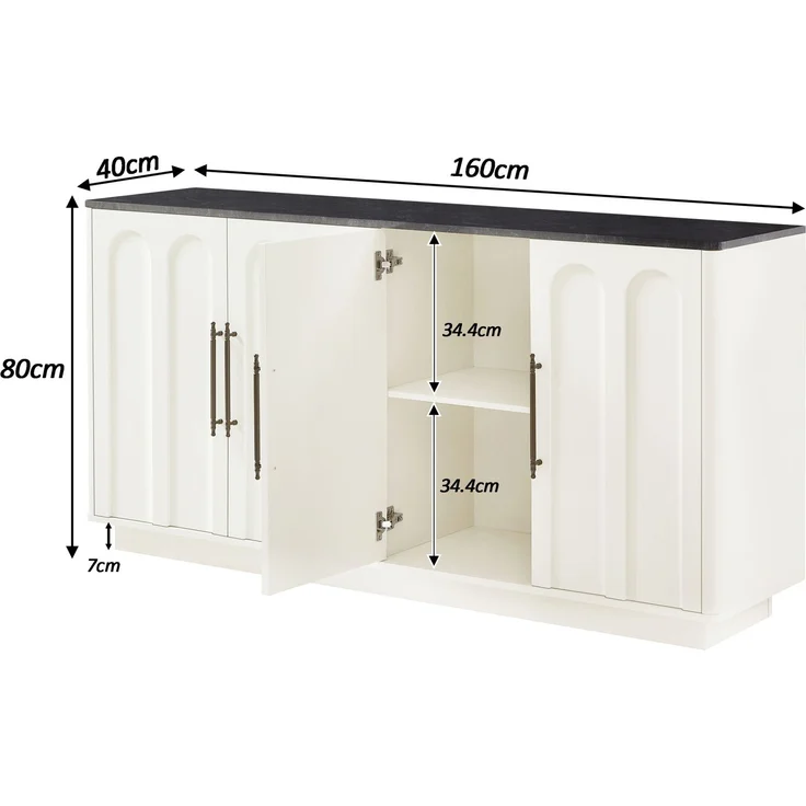 DESVIAE Sideboard mit Soft-Close-Türen und Kippsicherung 160x80x40 cm MDF Weiß/Schwarz – Bild 10