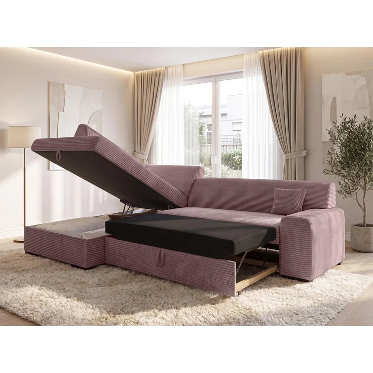 AX LIVING Rosa Sofa mit Schlaffunktion Lucera 260 cm Ecksofa Altrosa L – Bild 3