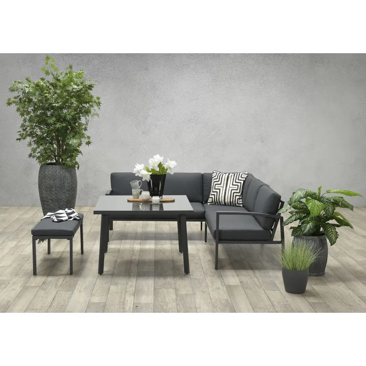 Garden Impressions Dining-Ecklounge "Petone" inkl. Ecksofa, Bank und Tisch, schwarz / anthrazit