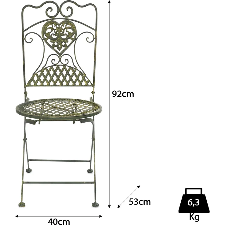 Moritz Bistro Set Tisch oval + 2 Stühle grün antik aus Gusseisen Gartendeko Set Bistrotisch Bistrostühle 3-teilig Sitzgruppe Balkonmöbel – Bild 3