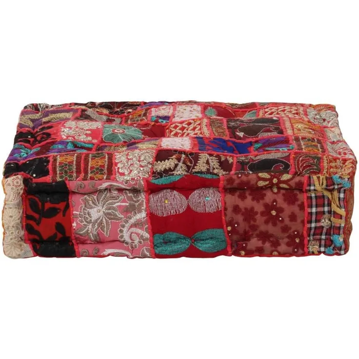 vidaXL Pouf Flickwerk Quadrat Baumwolle Handgefertigt 50×50×12 cm Rot 246575