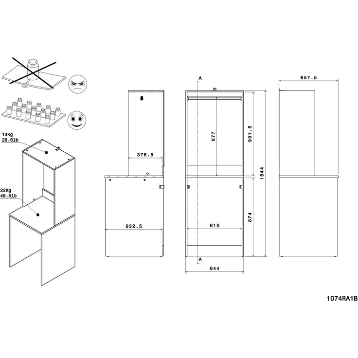 Mehrzweckschrank-Set >Laundry 2< (3-teilig) Eiche Dekor / Weiss - 204x184x67 (BxHxT) – Bild 6
