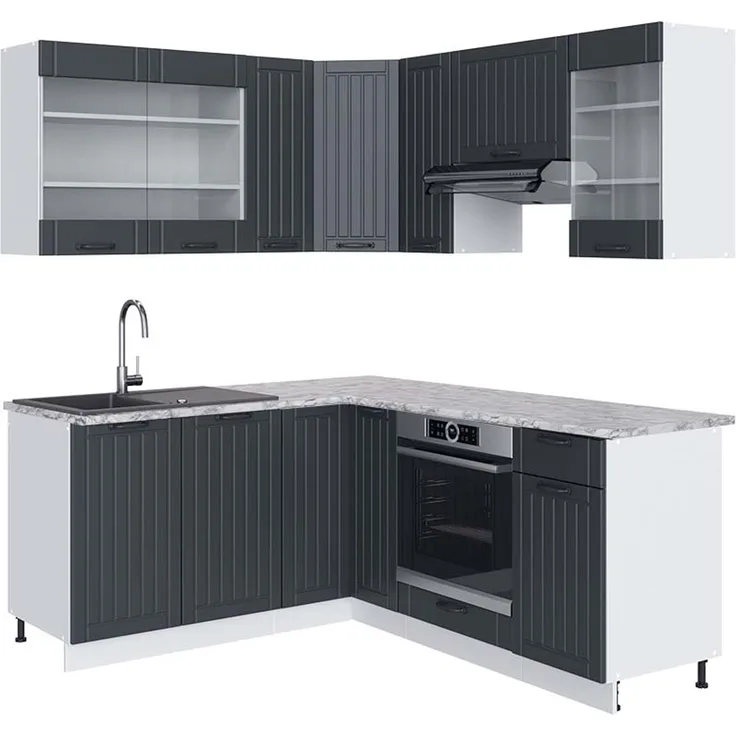 Eckküche Fame-Line Anthrazit Landhaus/Weiß 190 x 60 cm , AP Marmor Vicco