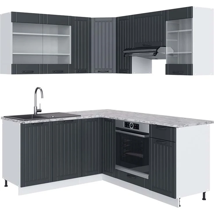 Eckküche Fame-Line Anthrazit Landhaus/Weiß 190 x 60 cm , AP Marmor Vicco – Bild 1