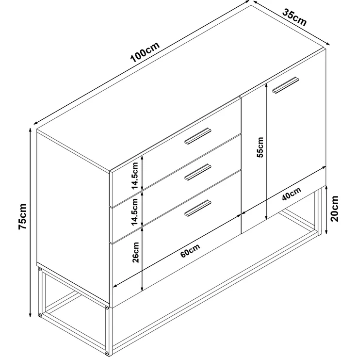 Sideboard Lavangen 75x100x35 cm Hellgrau [en. casa] – Bild 5