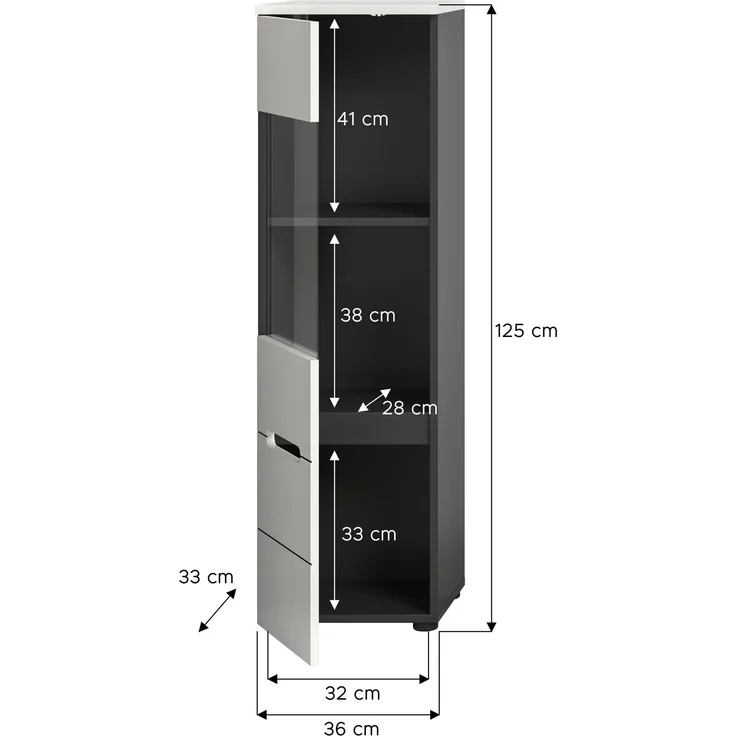 Vitrine (B/H/T: 36x125x33 cm) in weiß Nachbildung – Bild 4