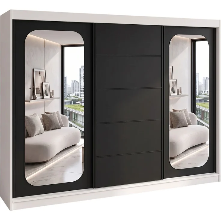 BELANO Schwebetürenschrank 200 cm mit Spiegel – Kleiderschrank mit Schiebetüren, Innenausstattung: Comfort plus – Bild 1