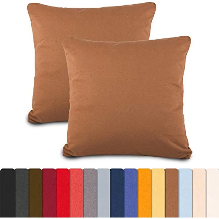 aqua-textil Classic Line Baumwoll Kissenbezug 2er-Set 40x40 cm Schoko braun Kissen Bezug Reißverschluss Jersey Kissenhülle – Bild 3