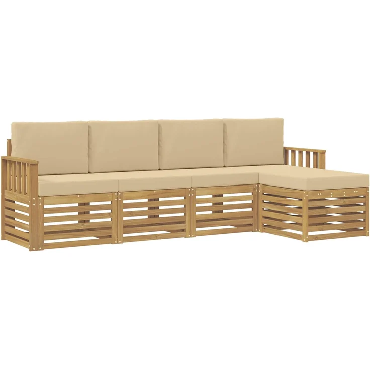 vidaXL Outdoor-Sofagarnitur 5 stk. 5-Sitzer Weiß und Beige Polyester 3391668 – Bild 2