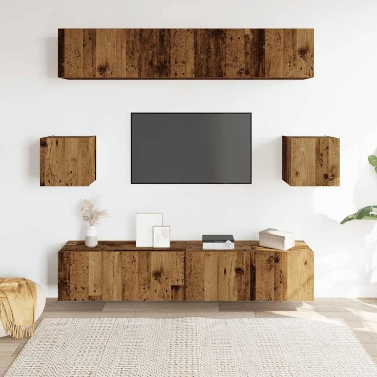 vidaXL 6-tlg. TV-Schrank-Set Wandmontage Altholz-Optik Holzwerkstoff 3328989 – Bild 2