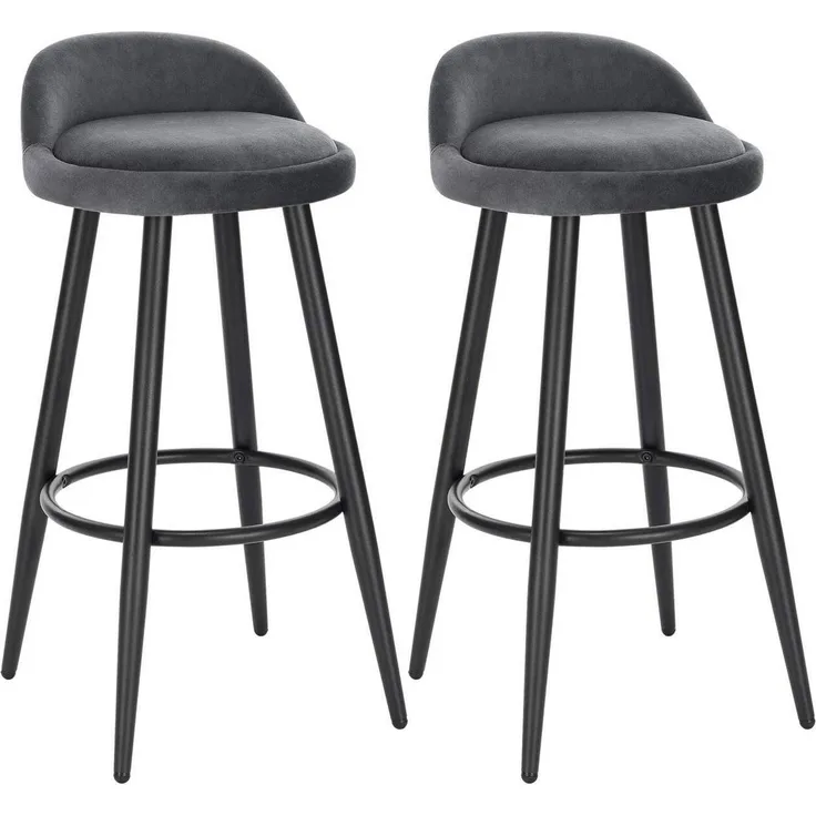 WOLTU BH296dgr-2 Barhocker 2er Set Barstuhl Hocker Tresenhocker Bistrohocker Designer Hocker mit Lehne und Fußstütze aus Samt Metall, Dunkelgrau