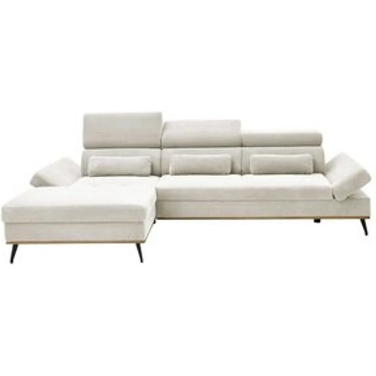 Iwaniccy Ecksofa MESA, B 299 x T 188 cm, Creme, Mikrofaser, Holzblende in eichefarben, Kopfteilverstellung, Armlehnen verstellbar – Bild 5